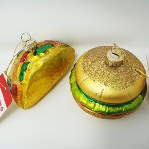 Merry Brite Christmas Ornament Set Burger & Taco Fast Food Lot 2 StockingStuffer
